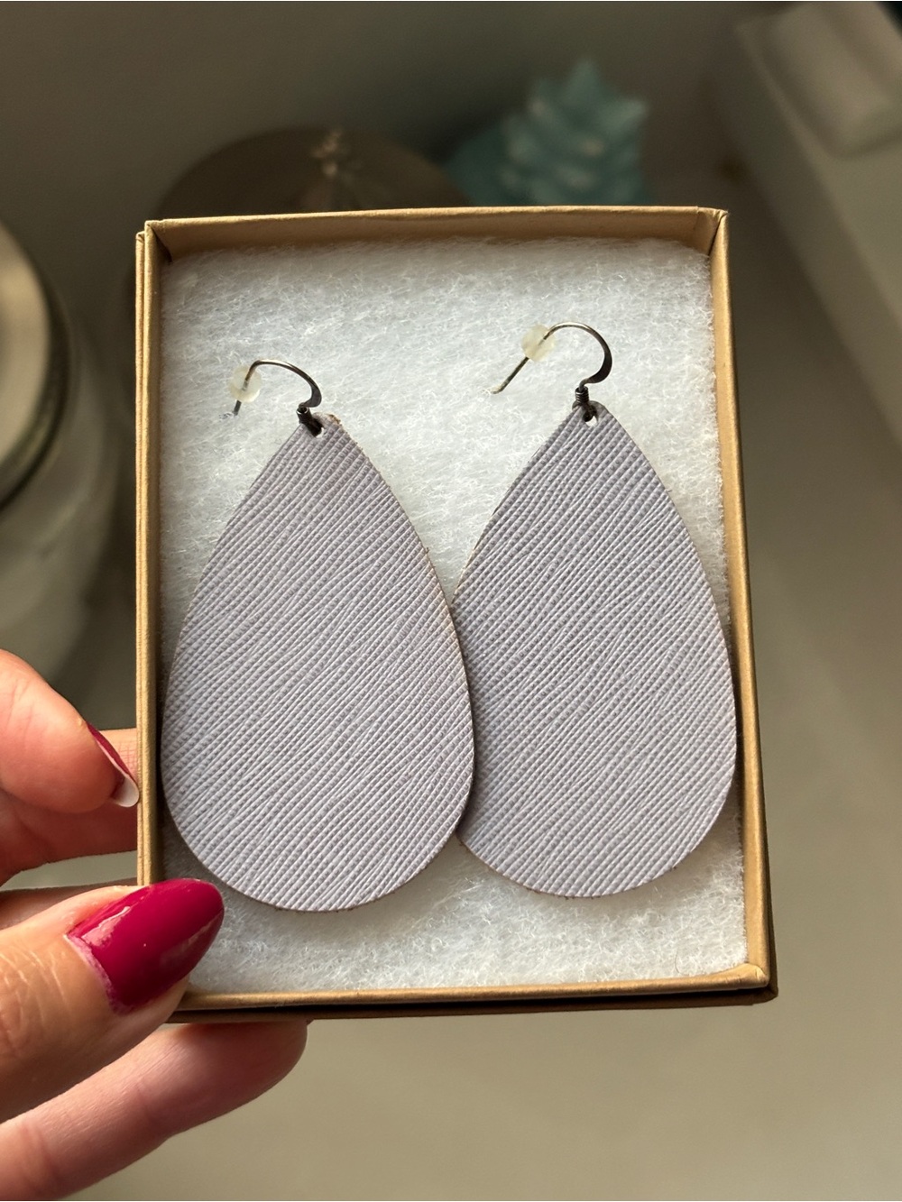 Nickel & Suede Lavender Teardrop Leather Earrings - Women Jewelry